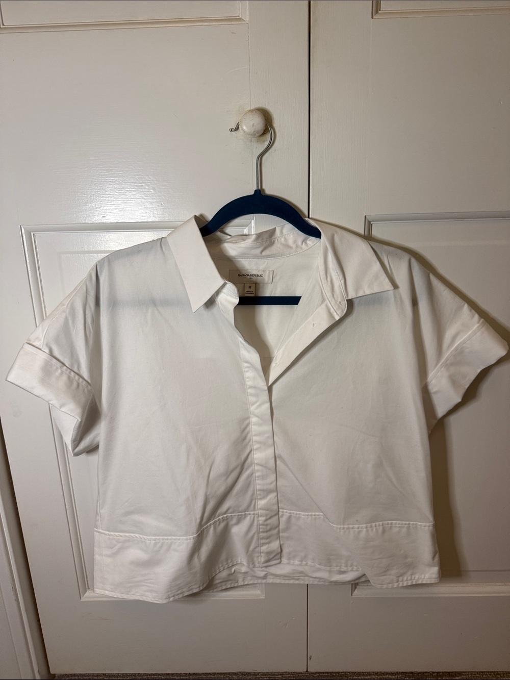 Banana Republic White Boxy Cropped Button-Front Shirt